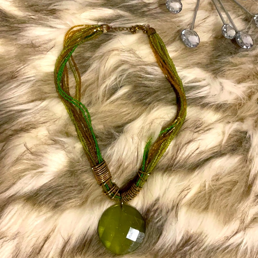 Vintage beaded choker. Avocado taupe and gold.
